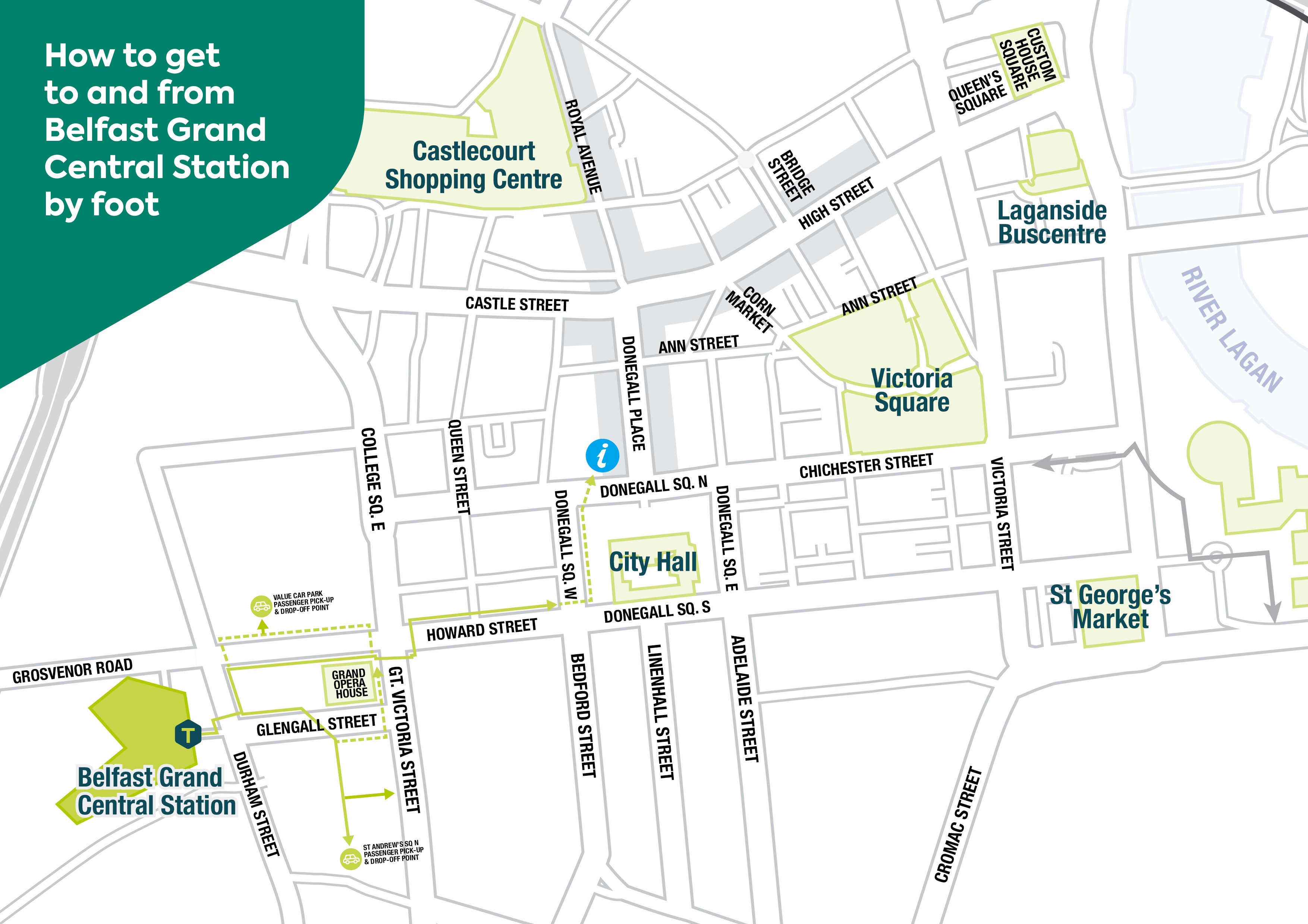 A map showing the entrance to Belfast Grand Central Station