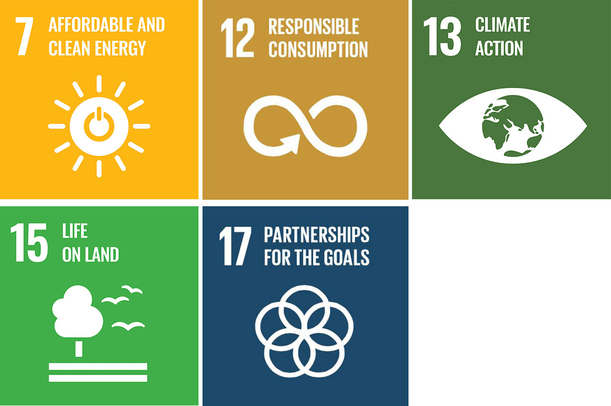 UN Sustainability Development Goals - Affordable and Clean Energy Responsible Consumption and Production - Climate Action - Life on Land - Partnerships to Achieve the Goals