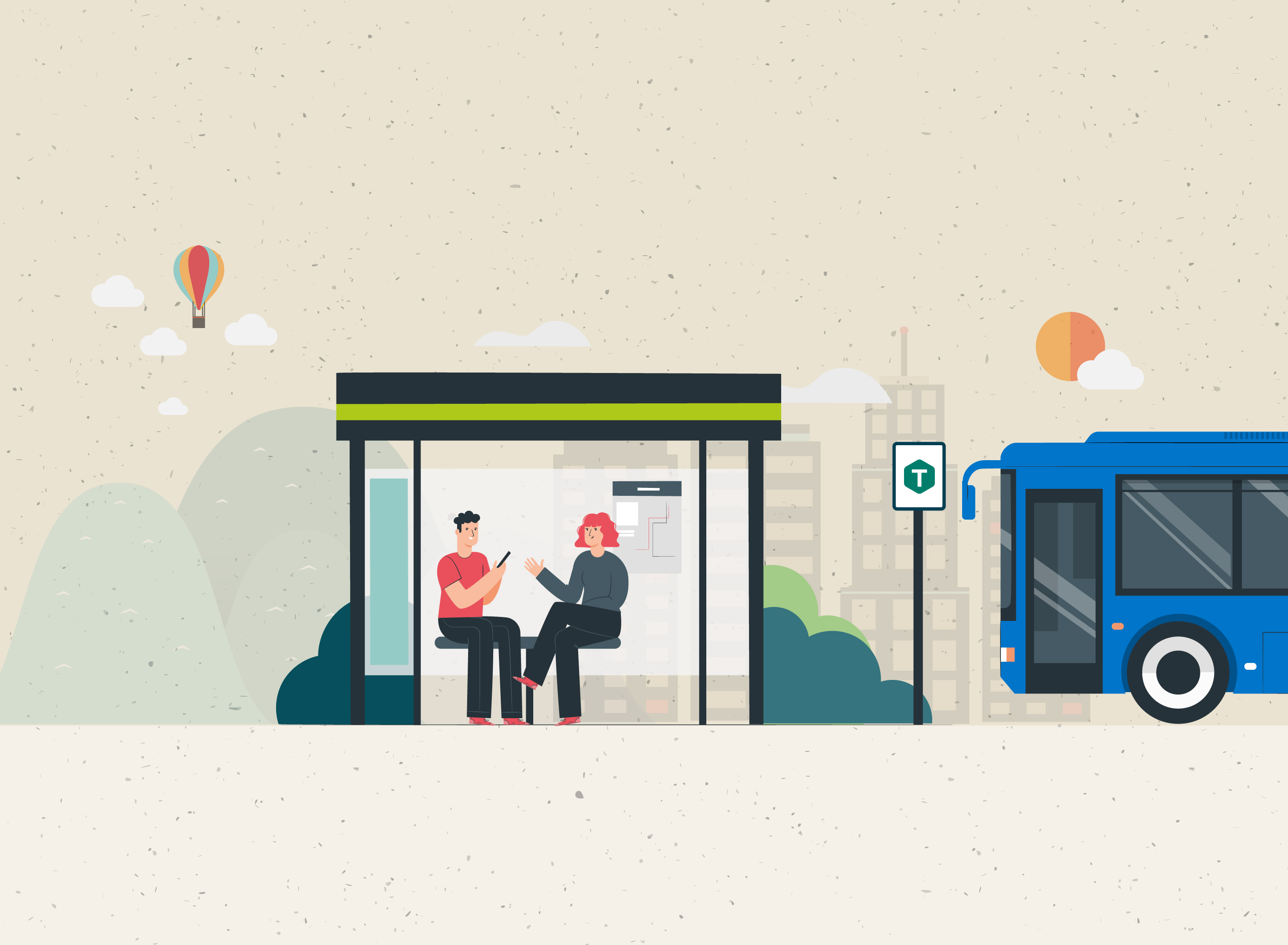 Graphic showing two people at a bus stop with an Ulsterbus